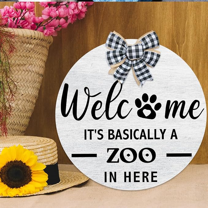 Welcome It's Basically a Zoo in Here Sign, Funny Pet Front Door Sign, Welcome - Image 6