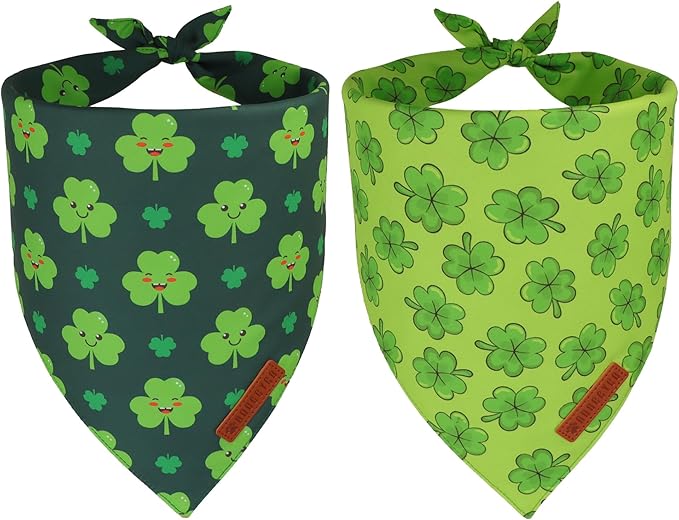 ADOGGYGO St Patrick Dog Bandana 2 Pack, Reversible Shamrock Pet Scarf Bib by ADOGGYGO