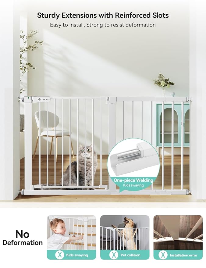 COMOMY 30" Tall Baby Gate for Stairs Doorways, Fits Openings 29.5" to 51.6" Wide - Image 2