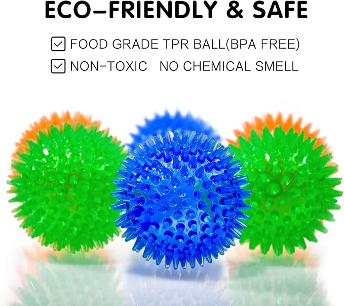 SHARLOVY Squeaky Balls for Pet Small Puppy, 6 Pack TPR Fetch Spike Balls for - Image 2