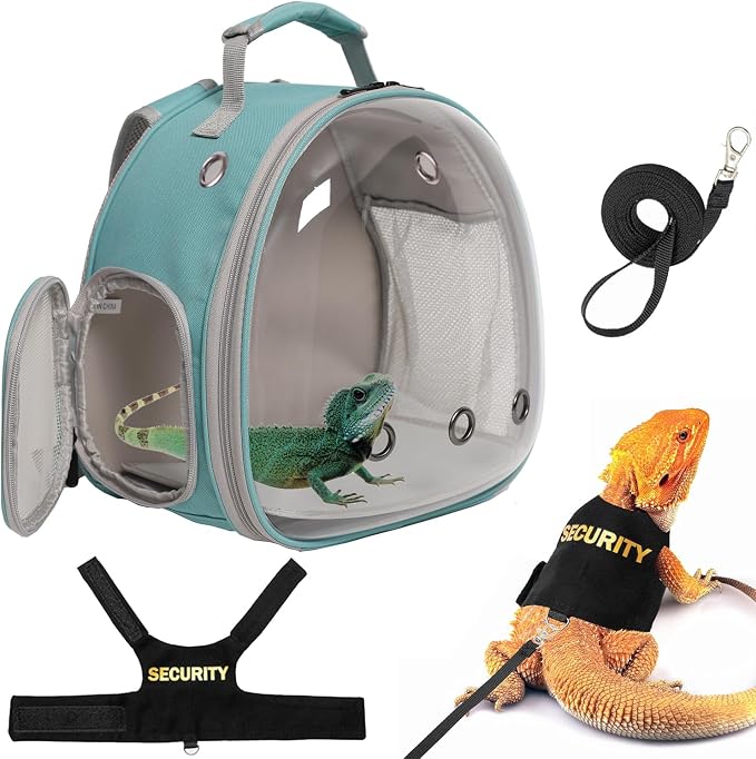 Lizard Carrier Backpack with Security Printing Harness Leash Set, Reptile by halinfer