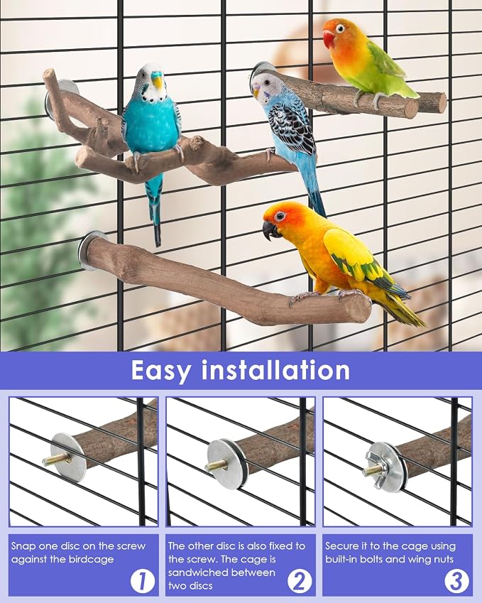Bissap Bird Perch Stand 7PCS, Natural Grape Wood Pole Standing Parrot Cage - Image 5