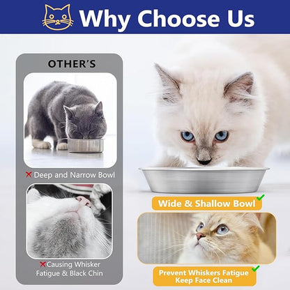 2-Pack Stainless Steel Cat Food Bowls, Shallow Whisker-Friendly Non-Slip - Image 4