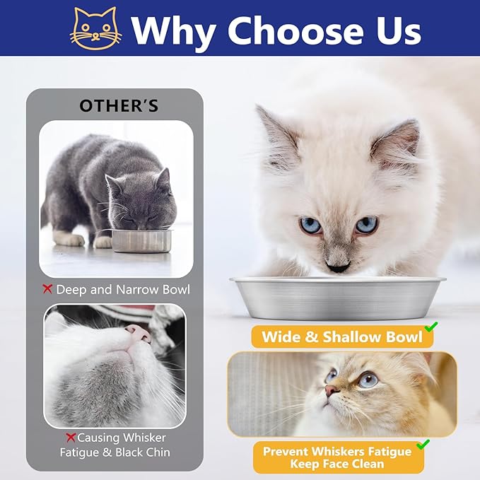 6-Pack Stainless Steel Cat Food Bowls, Shallow Whisker-Friendly Non-Slip - Image 3