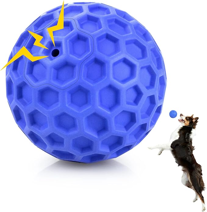 Indestructible Squeaky Dog Ball, Relieves Anxiety, Cleans Teeth, Interactive by DISSKNIC