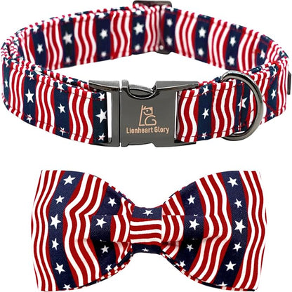Lionheart glory American Flag Dog Collar, 4 of July Dog Bow Collar Heavy Duty by LionheartGlory