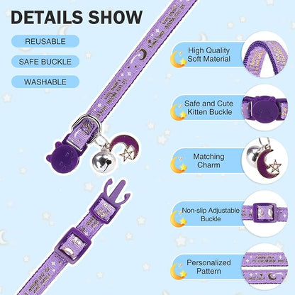 Cat Collar with Bells Breakaway, 3 Pack Moon and Star Cat Collar Reflective - Image 4