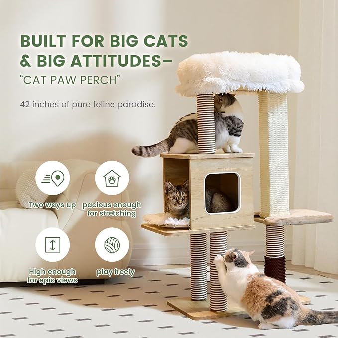 Cat Tree Tower, 41.7 in Wood Cat Condo - Image 6