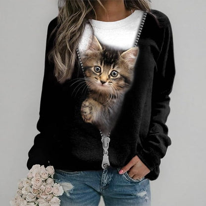 ShallWe Women's Active Sweatshirts Cute Cat Pullover Crewneck Lightweight - Image 7