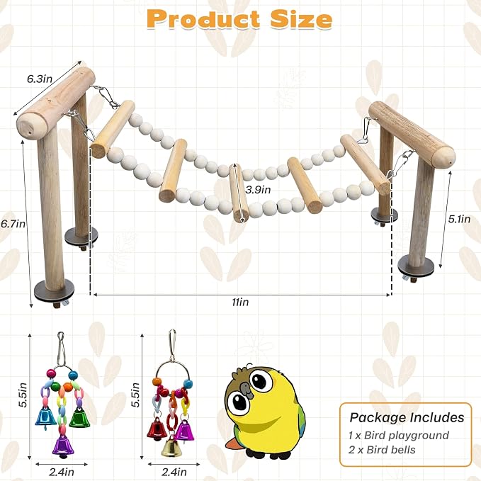 PINVNBY 3PCS Bird Ladder Bridge, Natural Wood Climbing Ladders Flexible Parrot - Image 3