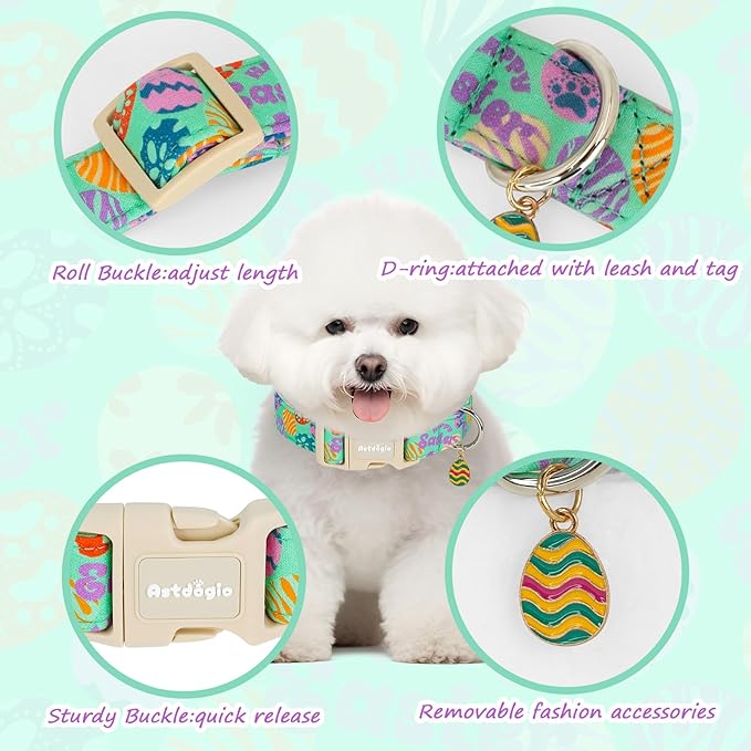 Easter Dog Collar for Extra Small Dogs, Adjustable Green Small Dog Collar - Image 3