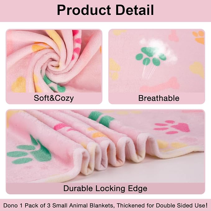 Dono 1 Pack 3 Dog Blankets for Small Dogs, Soft Fluffy Paw Print Pattern Fleece - Image 5