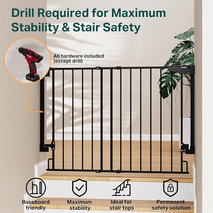 Cumbor 29.2–43" Baby Gate for Stairs, Wall-Mounted, Expandable No Bottom Bar - Image 4