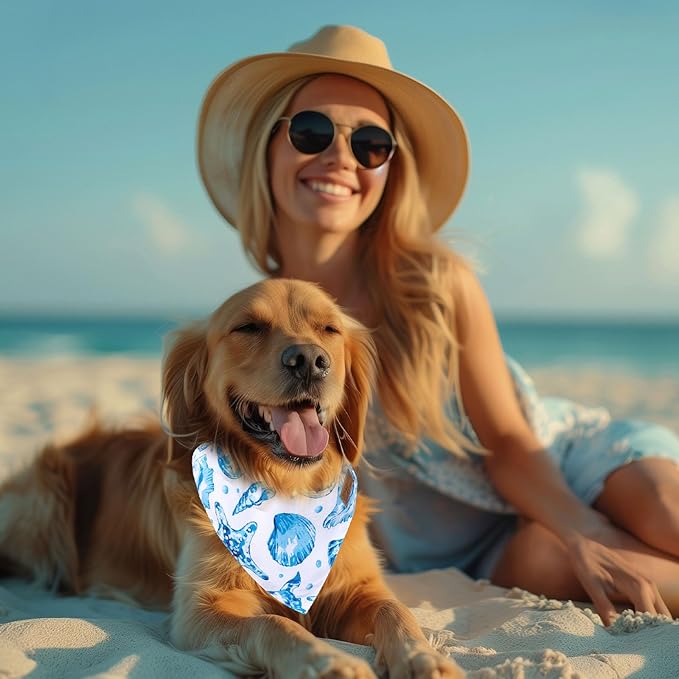 JarThenaAMCS 2Pcs Sea Dog Bandana Summer Ocean Animal Theme Triangle Pet Scarf - Image 4