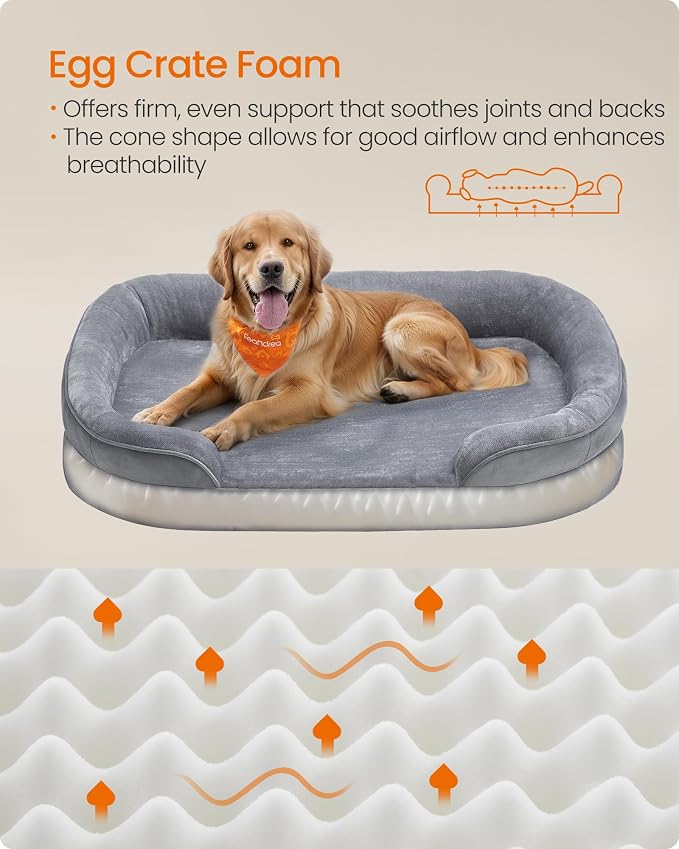 Feandrea Dog Bed, Large Orthopaedic Dog Sofa Bed, Egg Crate Foam, Waterproof - Image 3