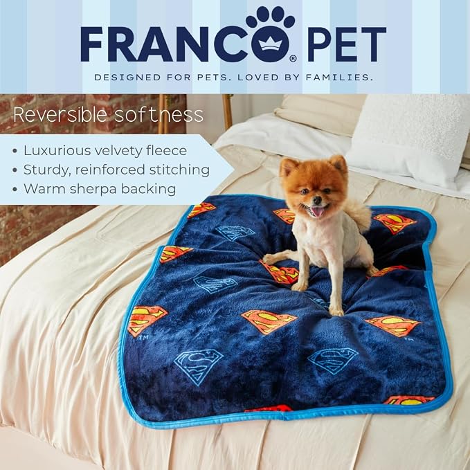 Franco Pet Superman DC Comics Super Soft Cozy Waterproof Sherpa-Backed Blanket - Image 5