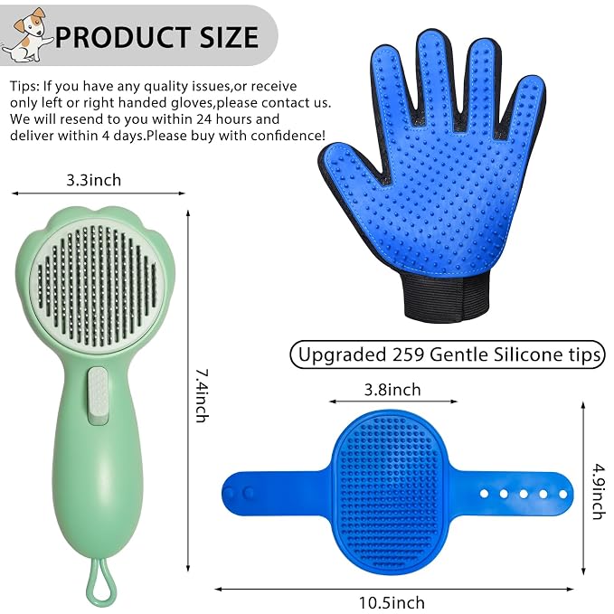 GJEASE Cat Grooming Glove Brush, Self-Cleaning Slicker Pet Brush - Image 2