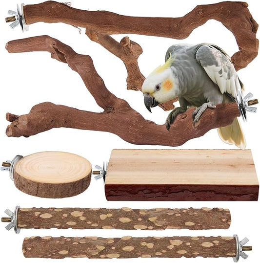 Parrot Perch Bird Perch Stand Set Natural Wild Wood Grape Sticks Paw Grinding by lovyoCoCo