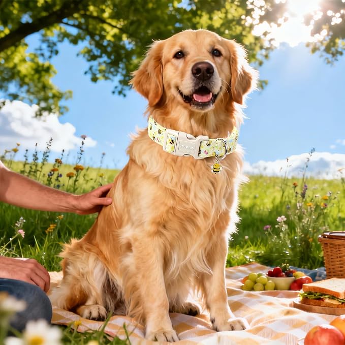 DOGWONG Spring Summer Dog Collar- Bee Flower Dog Collar, Adjustable Soft Girl - Image 5