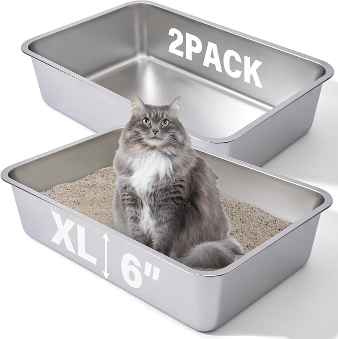 Stainless Steel Litter Box 2 Pack, 23.6“x15.7"x6" Deep Stainless Steel Cat by Futam