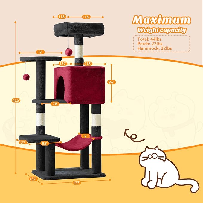 Cat Tree Tower 44 Inch, Small Cat Tower - Image 2