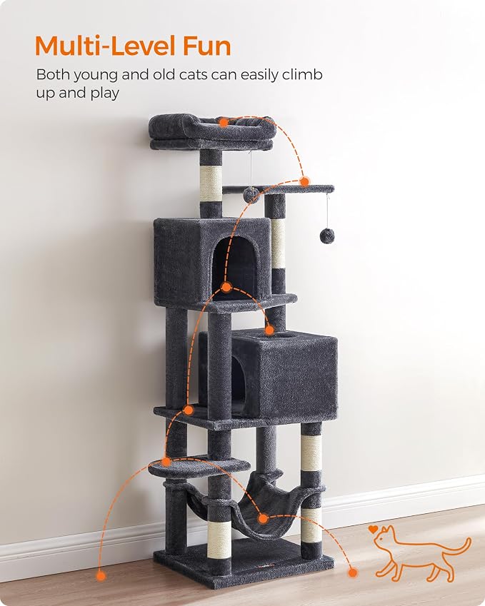 Feandrea Cat Tree, 59.5-Inch Tall Cat Tower, Plush Multi-Level Condo - Image 3