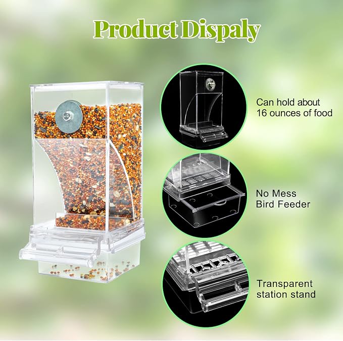 Rypet No Mess Automatic Bird Feeder Transparent Food Container Cage Acrylic - Image 5