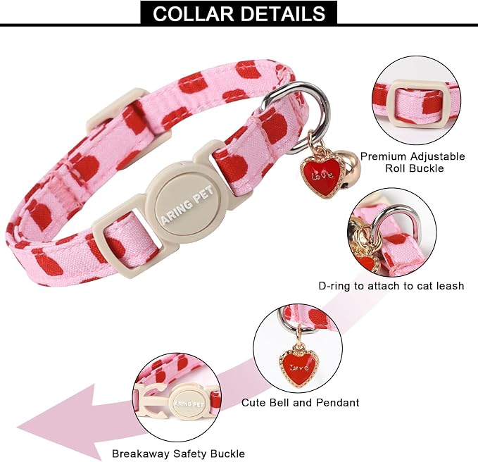ARING PET 2 Pack Valentine's Day Cat Collars-Cute Heart Cat Collar Breakaway - Image 3