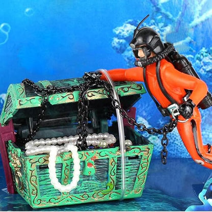 Live-Action Aquarium Ornament Creative Undersea Treasure Chest Diver Air - Image 6