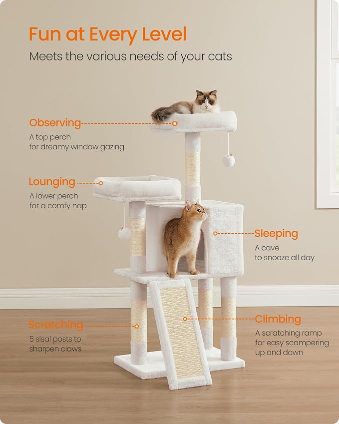 Feandrea Cat Tree, 45.3-Inch Cat Tower, Plush Condo - Image 4
