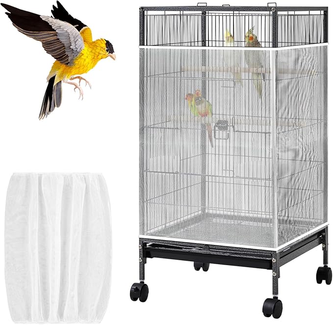 White Bird Cage Seed Catcher Adjustable Soft Birdcage Cover Reusable Nylon Mesh by Unknown