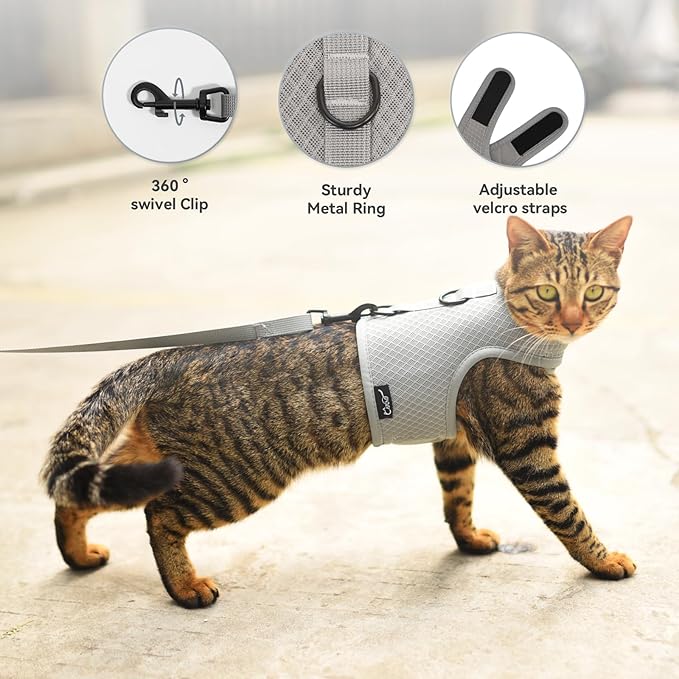 Cat Harness and Leash for Walking Escape Proof Breathable Mesh Fabric, Solid - Image 5