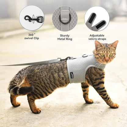 Cat Harness and Leash for Walking Escape Proof Breathable Mesh Fabric, Solid - Image 5