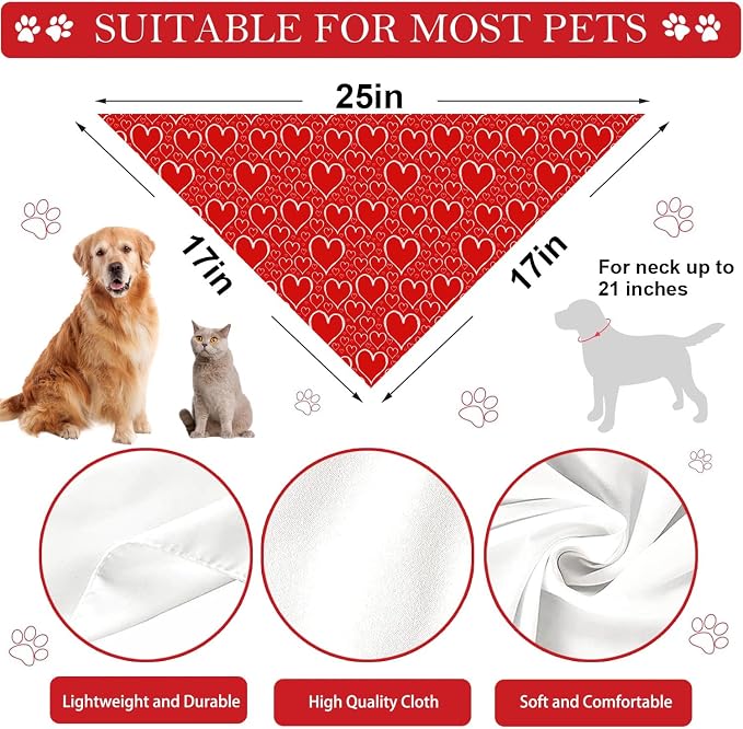 Valentines Dog Bandanas, Heart Red White Heart Dog Scarf, Mother's Day Dog - Image 7