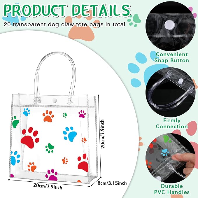 Teling 20 Packs Dog Paw Clear PVC Gift Bags - Image 2