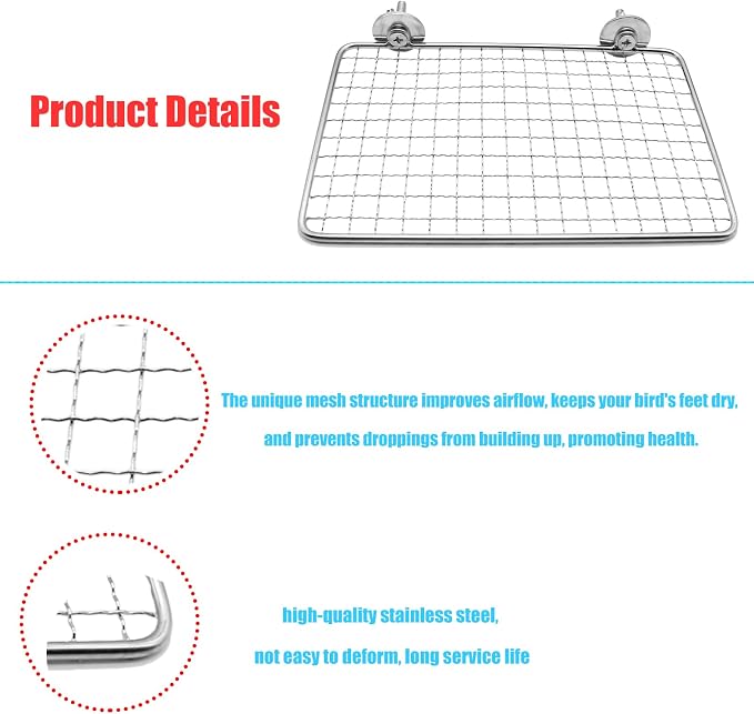 2 Pack Parrot Perch Platform, 7.9x5 in Stainless Steel Shelves - Image 3