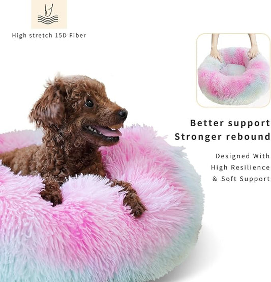 nononfish Puppy Bed for Calming Dog 19Inches Peach Anti-Anxiety Donut Bed for - Image 2