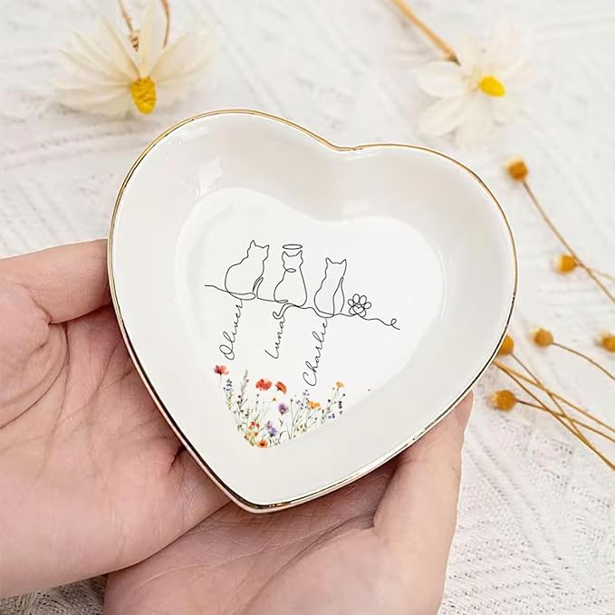Personalized Pet With Name Jewelry Dish, Custom Cat Floral Ring Dish, Kitty - Image 3
