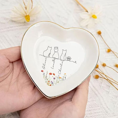 Personalized Pet With Name Jewelry Dish, Custom Cat Floral Ring Dish, Kitty - Image 3