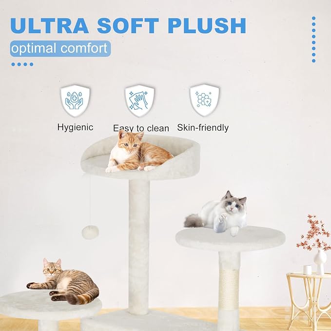 FDW | 81" Cat Tree Tower | Beige | Multi-Level Indoor Activity Center - Image 3