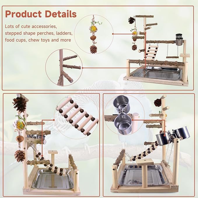 Bird Playground Natural Parrot Toys Perch Stand Cockatiel Swing - Image 2