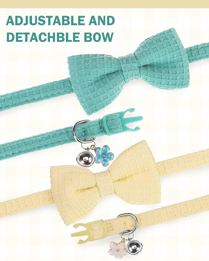 Cat Collar Breakaway with Bells, Soft Cotton Cat Bowtie Collar - Image 6