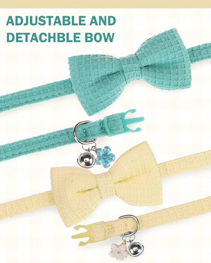 Cat Collar Breakaway with Bells, Soft Cotton Cat Bowtie Collar - Image 6
