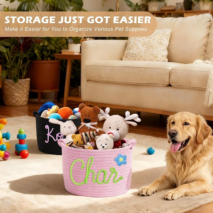 Personalized Dog Toy Storage Basket Custom Cotton Woven Bin - Image 6