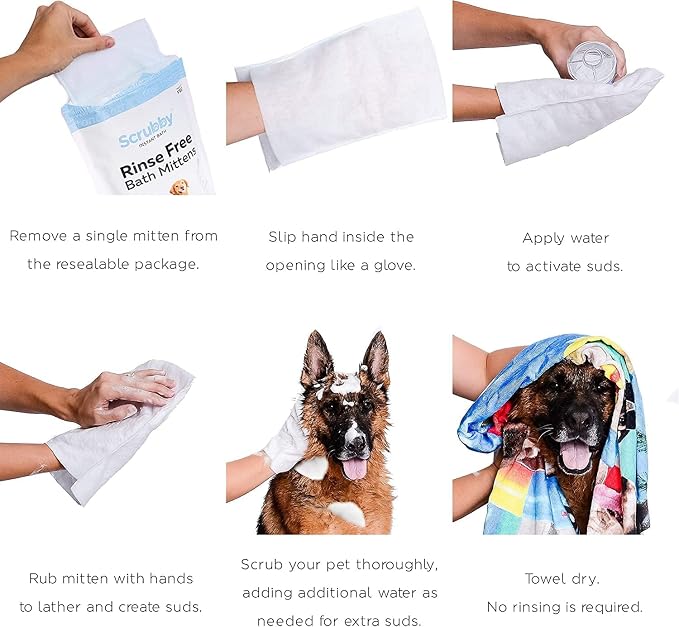 No Rinse Wipes | Rinse Free Shampoo Mittens | Dogs & Cats | Bath Wipes | - Image 4
