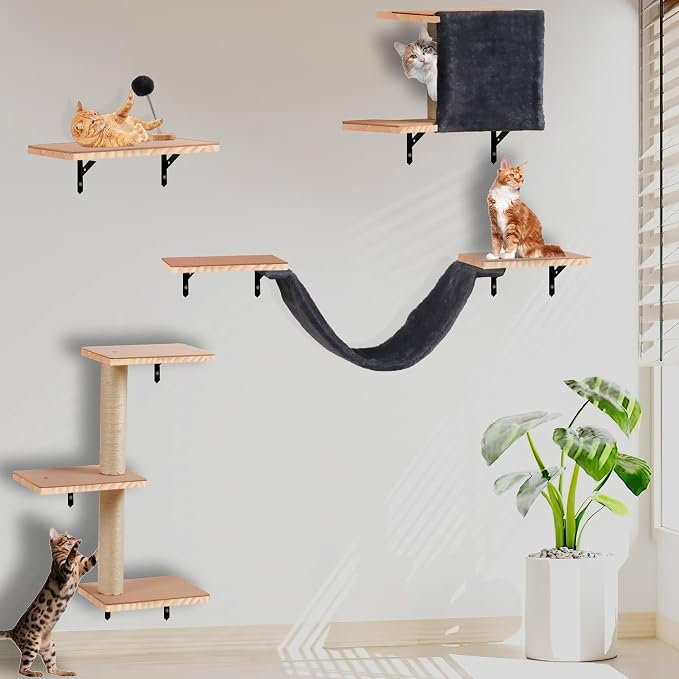 Wall Mounted Cat Climber Set, Solid Wood Cat Wall Shelves by MADNIU