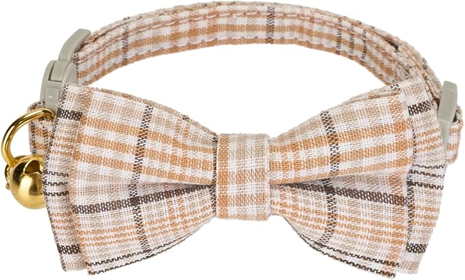 2 Pack Cotton Cat Collar, Removable Bowtie, Plaid Pattern, Safety Breakaway - Image 3