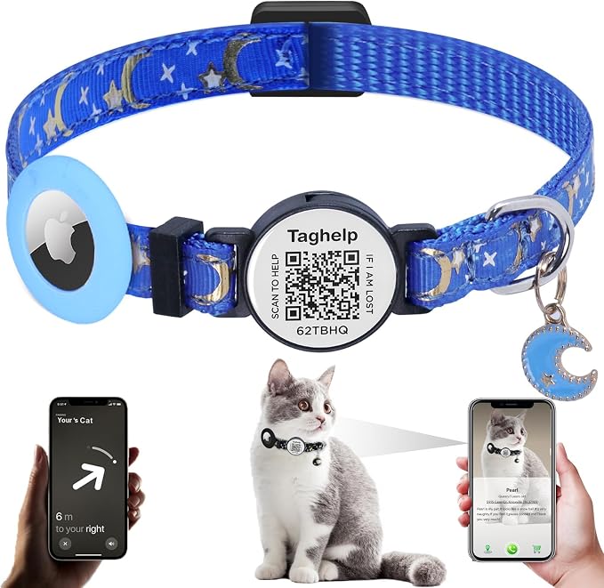Stars and Moon AirTag Cat Collar by Taghelp