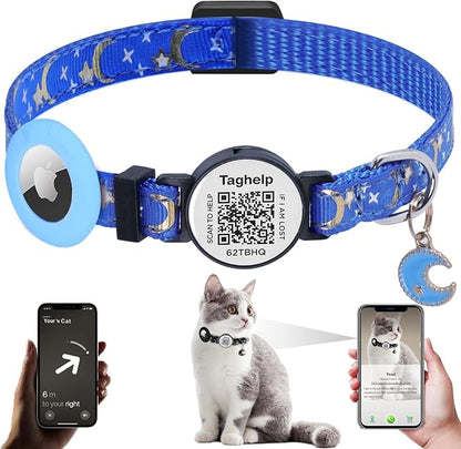 Stars and Moon AirTag Cat Collar by Taghelp