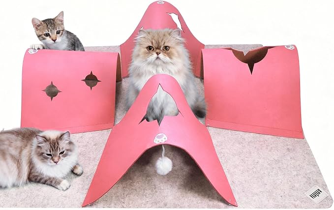 Interactive Cat Tunnel Mat for Indoor Cats, 4-Way Felt Cat Cave by Home